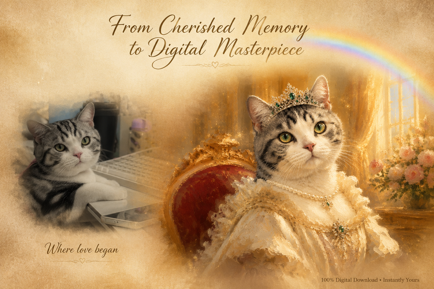 Royal Oil Painting Style Custom Pet Memorial Portrait – AI‑Generated (King / General / Princess)