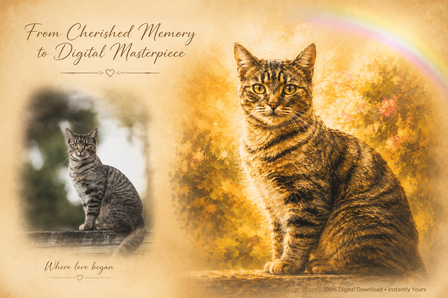 Vintage Oil Painting Custom Pet Memorial Portrait – Classic Retro Style
