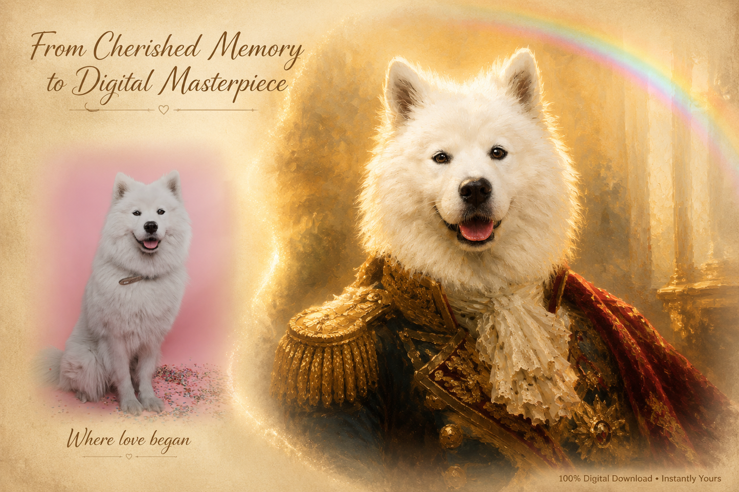 Royal Oil Painting Style Custom Pet Memorial Portrait – AI‑Generated (King / General / Princess)